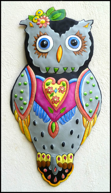 owl - painted metal wall hanging
